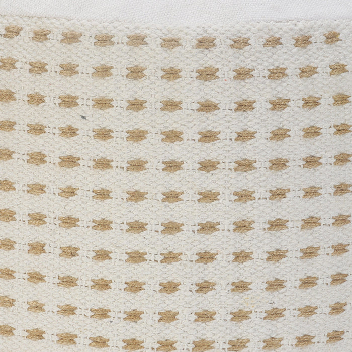 18" White Jute Round Geometric Pouf Ottoman