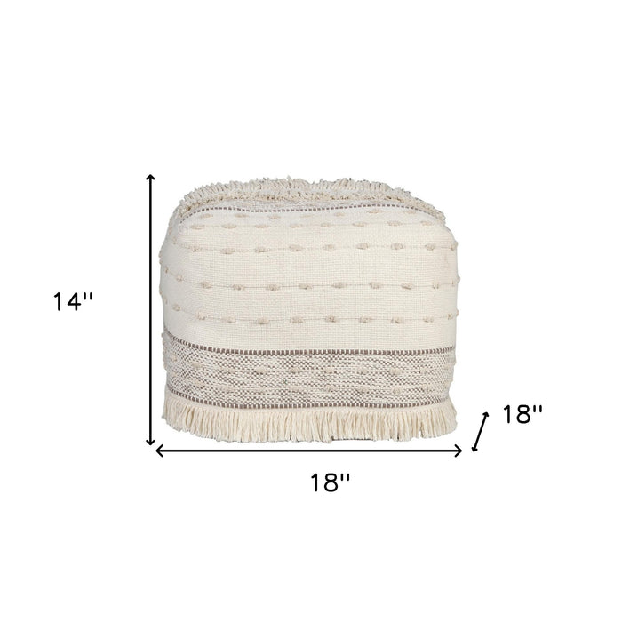 18" Cream Cotton Striped Pouf Ottoman