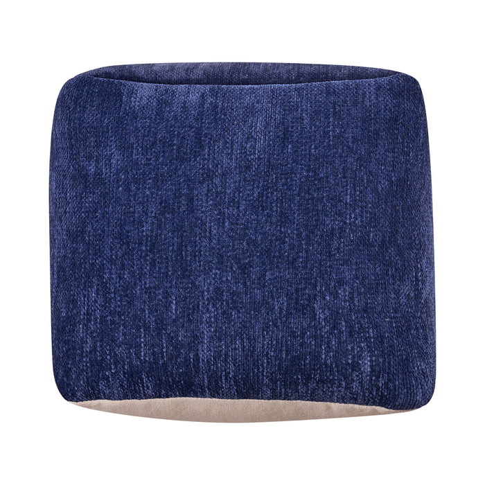 18" Blue Chenille Cube Pouf Ottoman