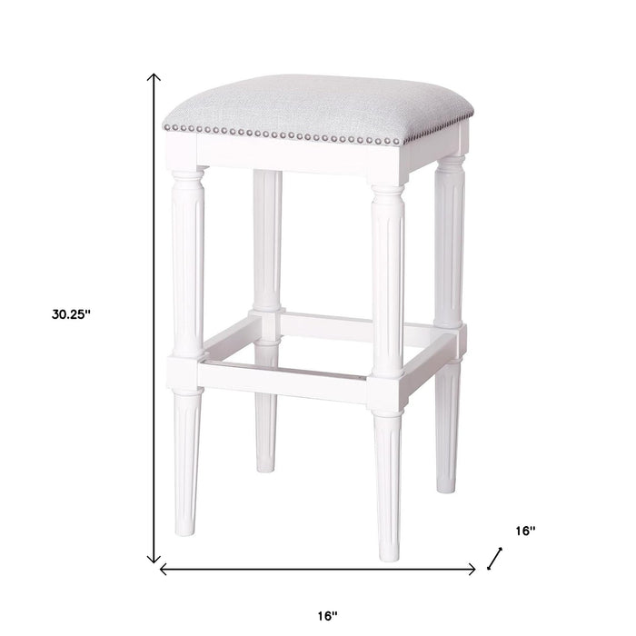 31" Light Gray and White Solid Wood Backless Bar Height Bar Chair