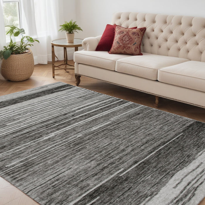 5' X 8' Gray and Black Abstract Power Loom Distressed Non Skid Area Rug