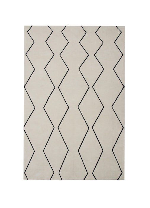 5' X 8' Beige and Black Geometric Power Loom Distressed Non Skid Area Rug