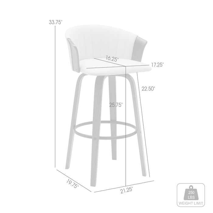 26" Cream and Wood Brown Faux Leather with Solid Wood Swivel Counter Height Bar Chair