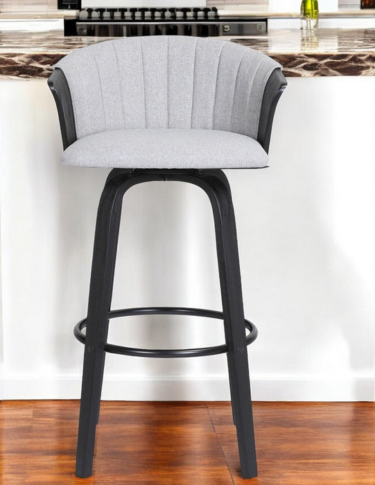 26" Light Gray And Black Fabric Swivel Counter Height Bar Chair