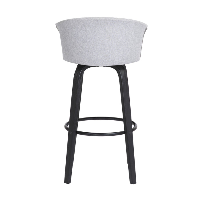 26" Light Gray And Black Fabric Swivel Counter Height Bar Chair