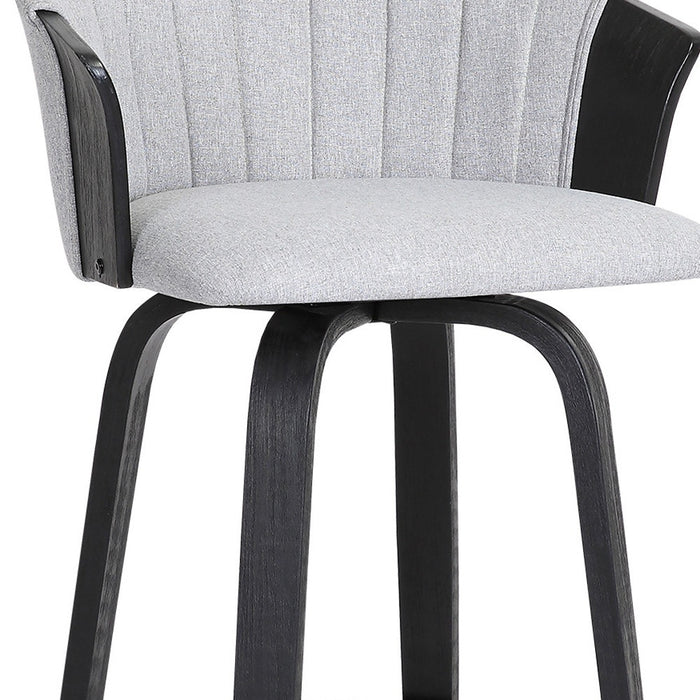 30" Light Gray And Black Fabric Swivel Bar Height Bar Chair