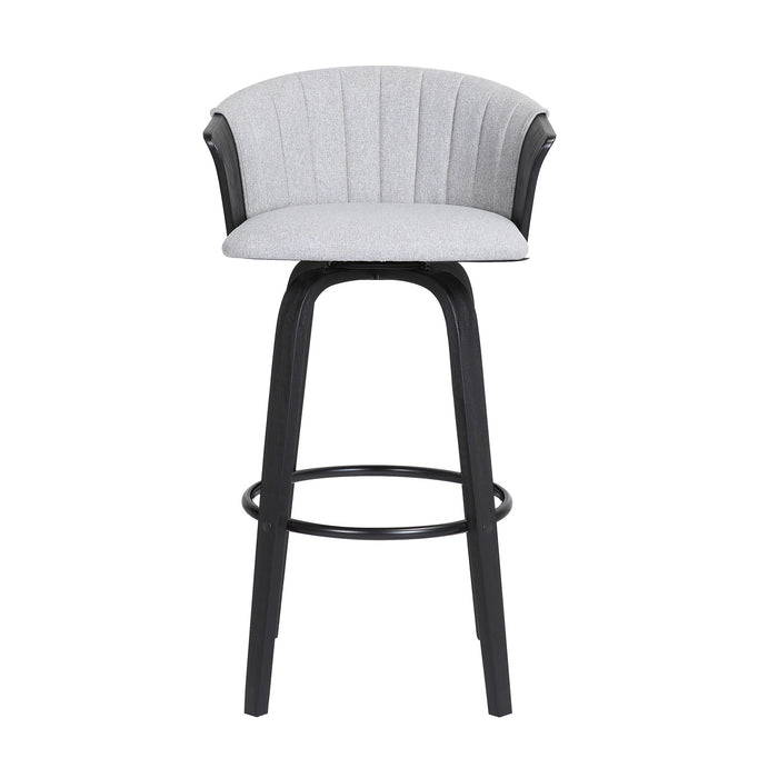 30" Light Gray And Black Fabric Swivel Bar Height Bar Chair