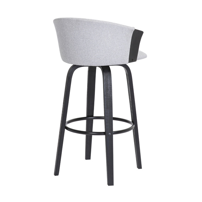 30" Light Gray And Black Fabric Swivel Bar Height Bar Chair