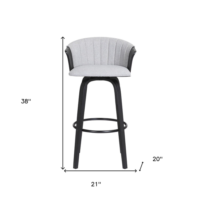 30" Light Gray And Black Fabric Swivel Bar Height Bar Chair