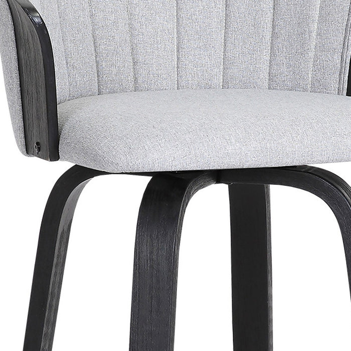 30" Light Gray And Black Fabric Swivel Bar Height Bar Chair