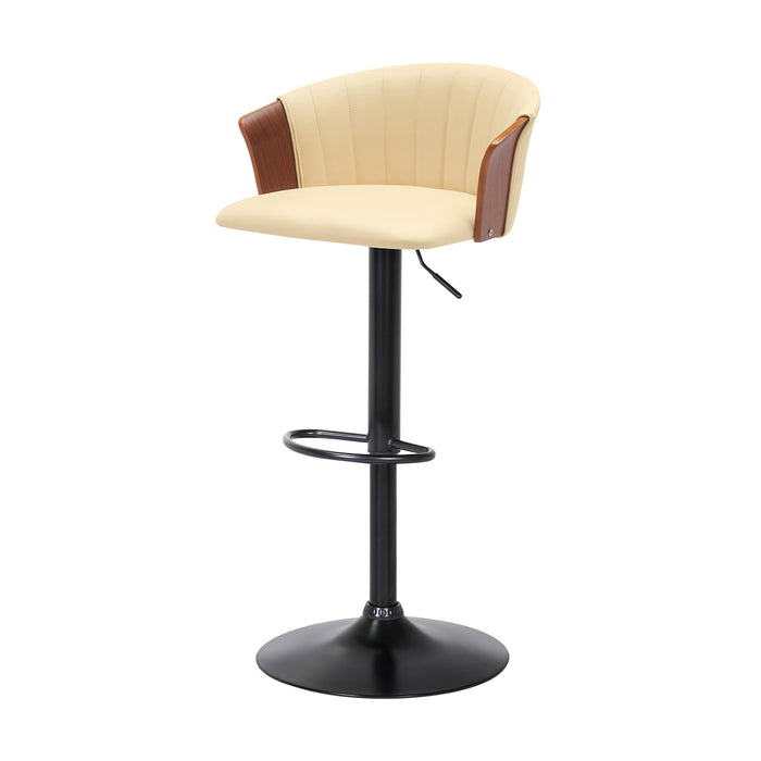 Cream and Black Faux Leather with Metal Swivel Adjustable Height Bar Chair