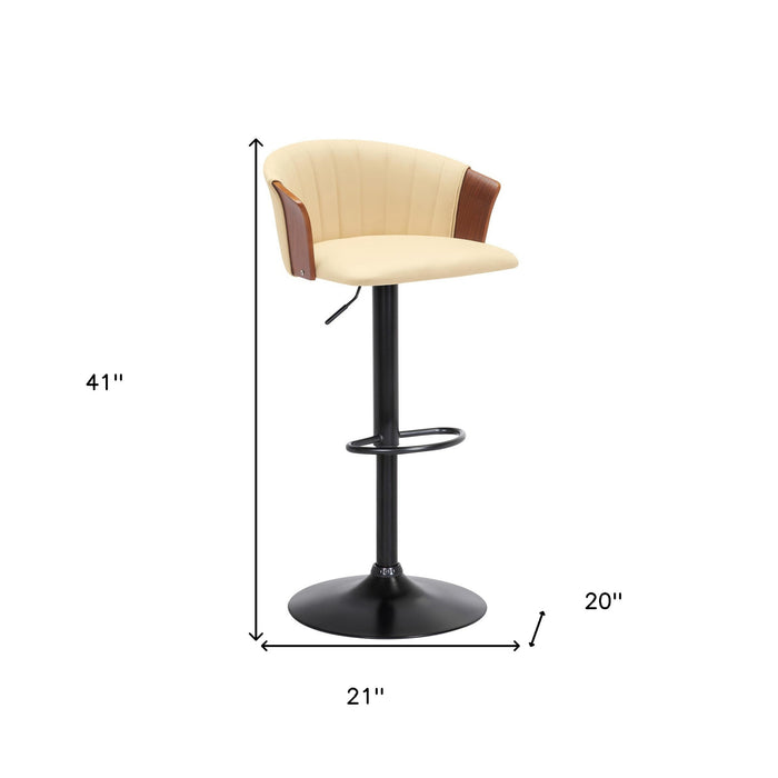 Cream and Black Faux Leather with Metal Swivel Adjustable Height Bar Chair