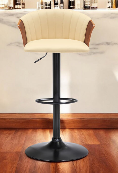 Cream and Black Faux Leather with Metal Swivel Adjustable Height Bar Chair