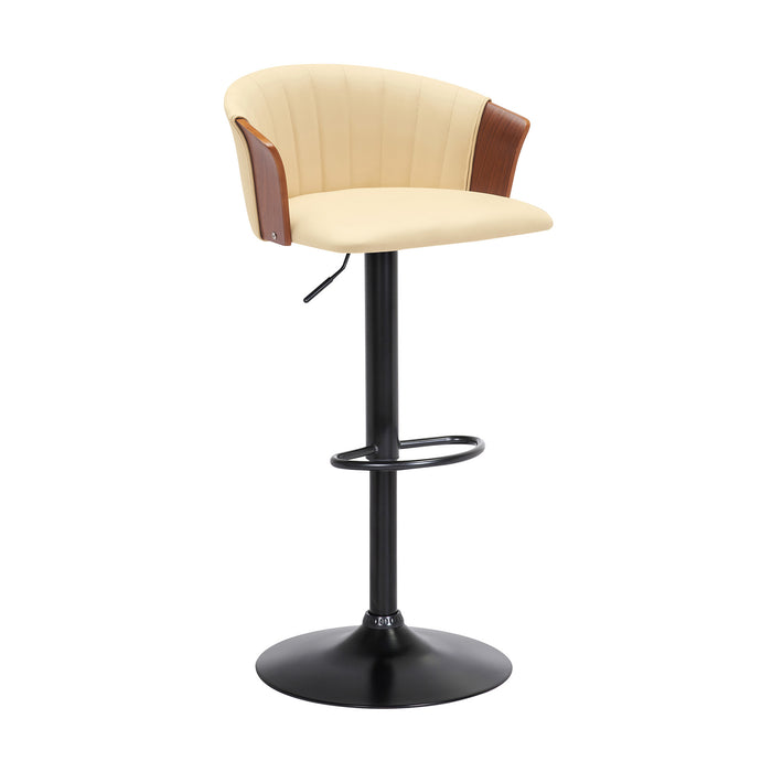 Cream and Black Faux Leather with Metal Swivel Adjustable Height Bar Chair