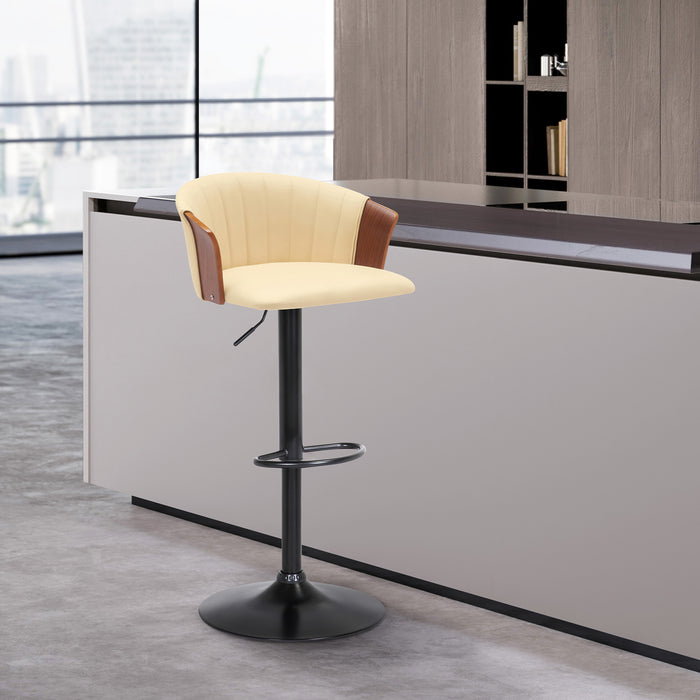 Cream and Black Faux Leather with Metal Swivel Adjustable Height Bar Chair