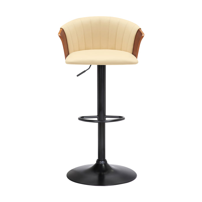 Cream and Black Faux Leather with Metal Swivel Adjustable Height Bar Chair