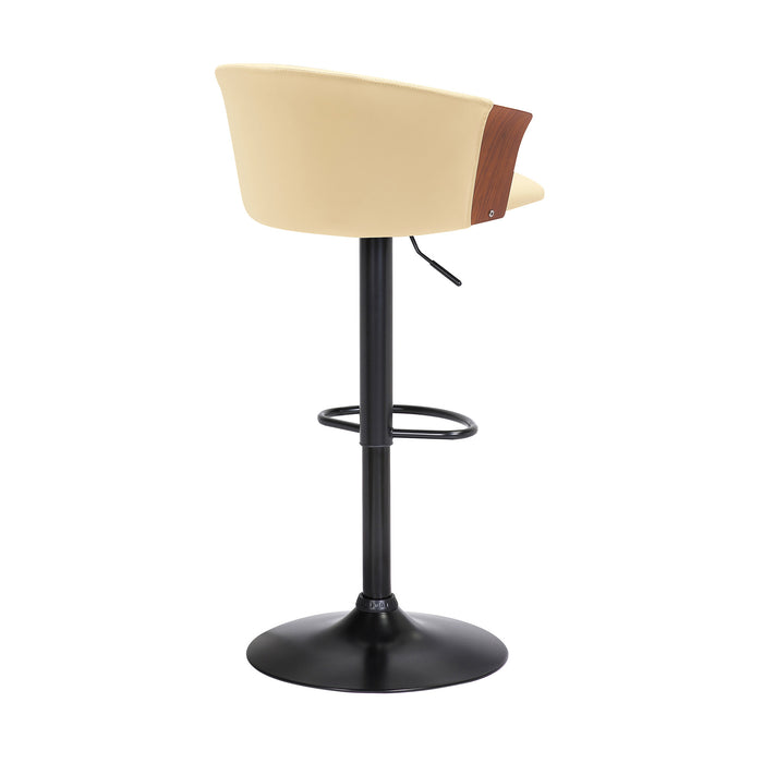 Cream and Black Faux Leather with Metal Swivel Adjustable Height Bar Chair