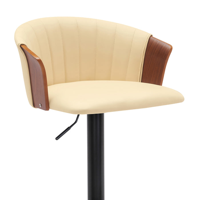 Cream and Black Faux Leather with Metal Swivel Adjustable Height Bar Chair