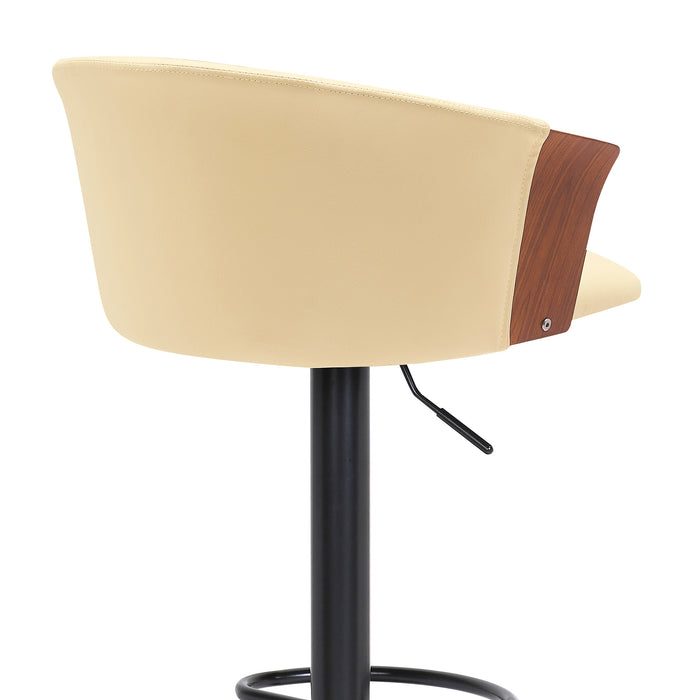 Cream and Black Faux Leather with Metal Swivel Adjustable Height Bar Chair