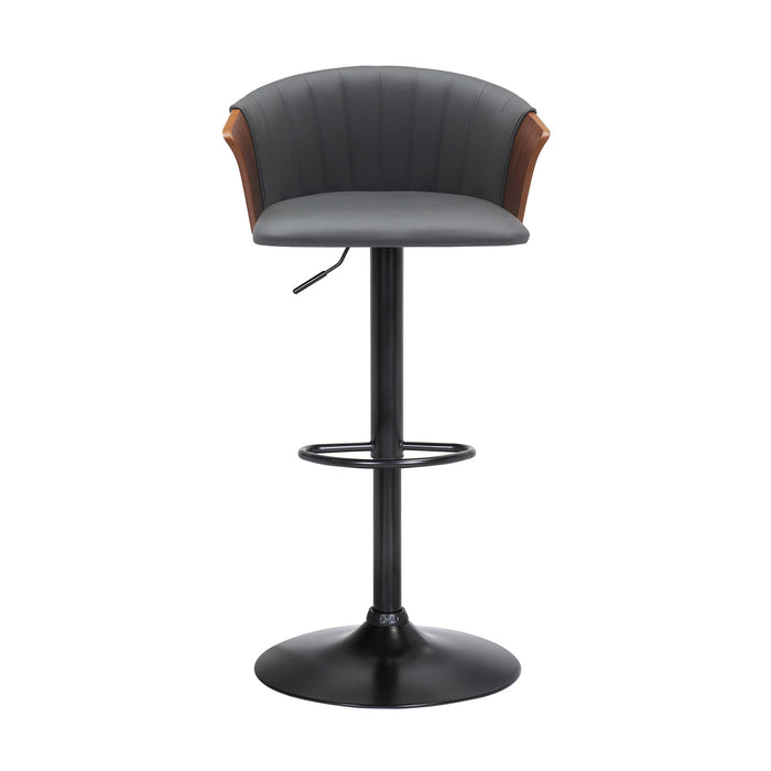 Gray and Black Faux Leather with Metal Swivel Adjustable Height Bar Chair