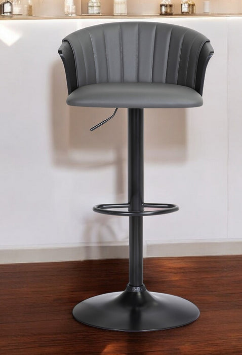 Gray and Black Faux Leather with Metal Swivel Adjustable Height Bar Chair