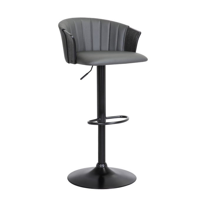 Gray and Black Faux Leather with Metal Swivel Adjustable Height Bar Chair