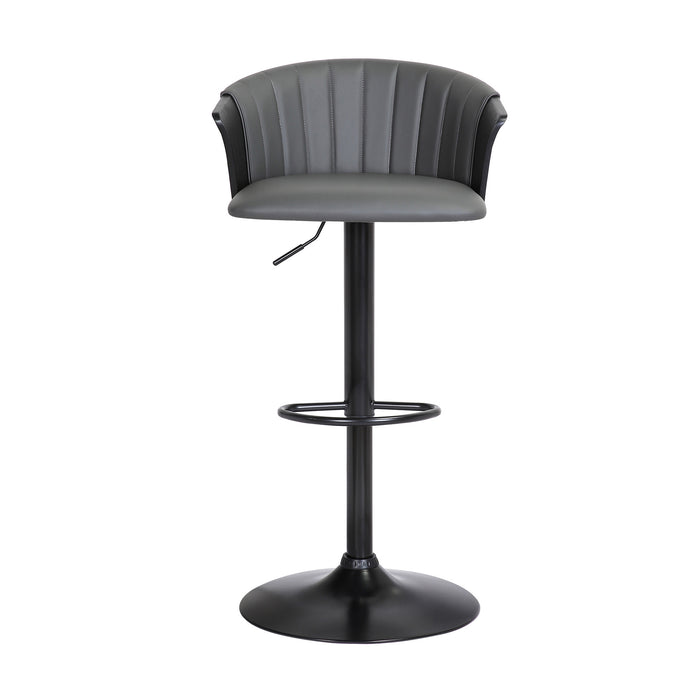 Gray and Black Faux Leather with Metal Swivel Adjustable Height Bar Chair