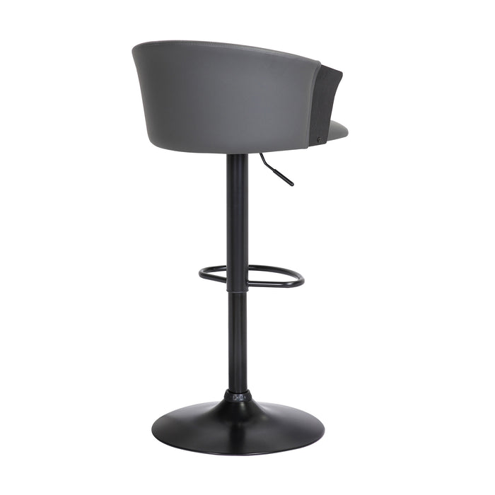 Gray and Black Faux Leather with Metal Swivel Adjustable Height Bar Chair