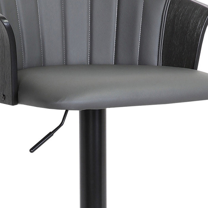 Gray and Black Faux Leather with Metal Swivel Adjustable Height Bar Chair