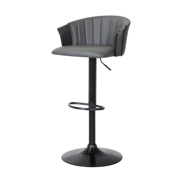 Gray and Black Faux Leather with Metal Swivel Adjustable Height Bar Chair