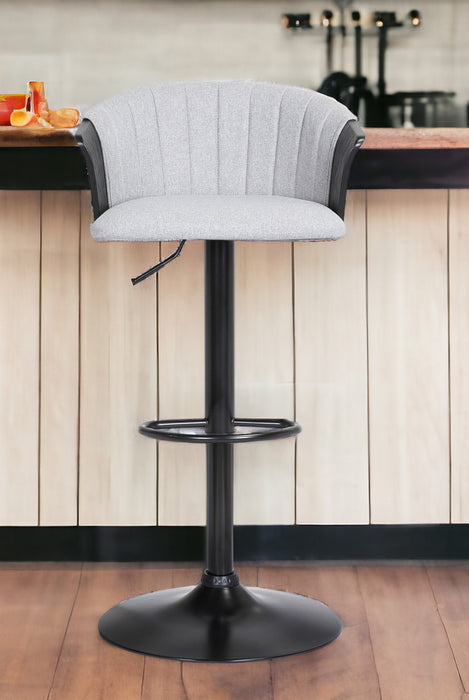 Light Gray and Black Fabric with Metal Swivel Adjustable Height Bar Chair