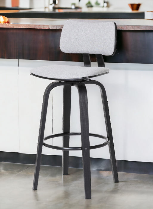 30" Light Gray And Black Fabric Swivel Low Back Bar Height Bar Chair