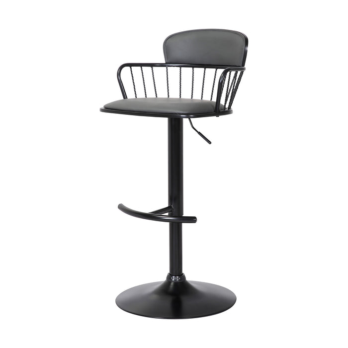 Gray and Black Faux Leather with Metal Swivel Low Back Adjustable Height Bar Chair