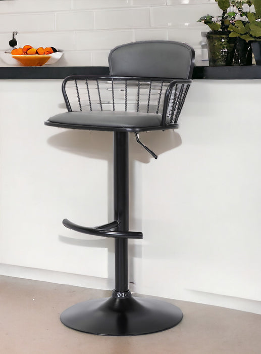 Gray and Black Faux Leather with Metal Swivel Low Back Adjustable Height Bar Chair