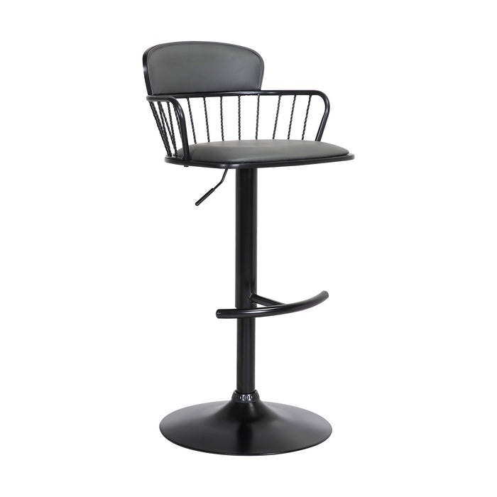 Gray and Black Faux Leather with Metal Swivel Low Back Adjustable Height Bar Chair