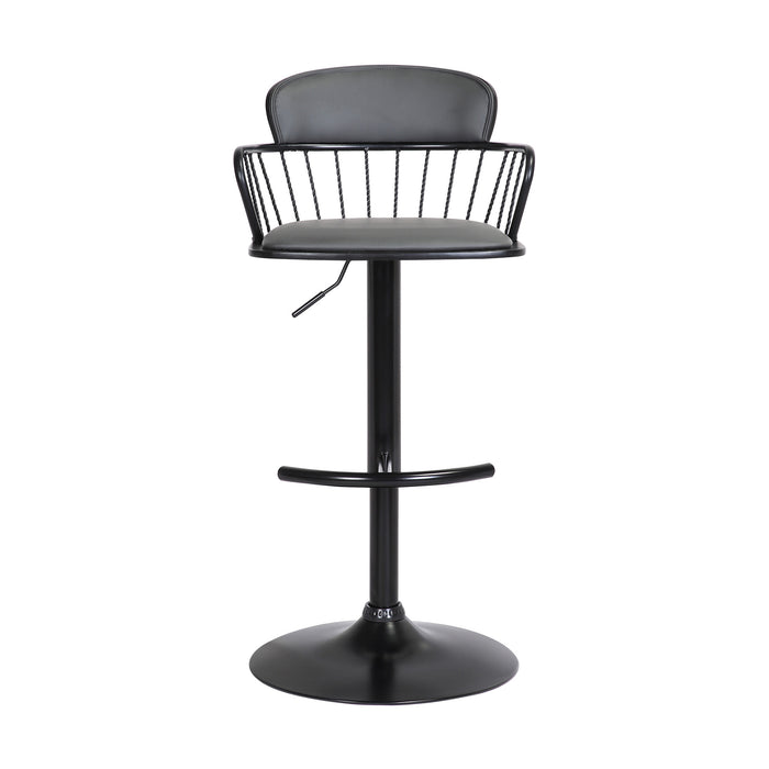 Gray and Black Faux Leather with Metal Swivel Low Back Adjustable Height Bar Chair