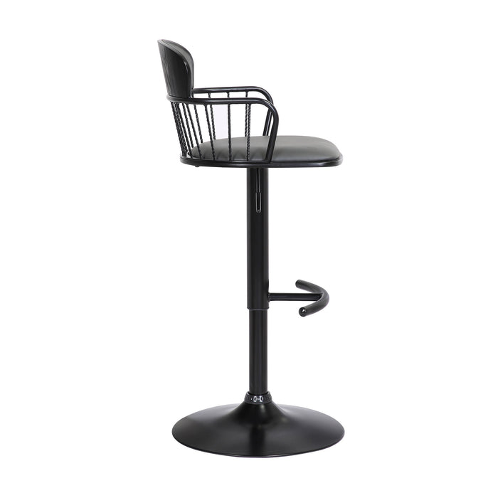 Gray and Black Faux Leather with Metal Swivel Low Back Adjustable Height Bar Chair