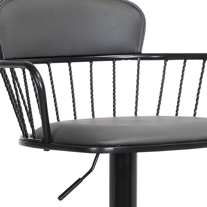 Gray and Black Faux Leather with Metal Swivel Low Back Adjustable Height Bar Chair