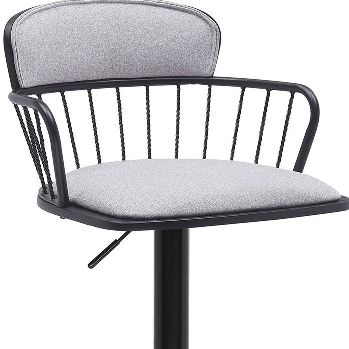 Light Gray and Black Fabric with Metal Swivel Low Back Adjustable Height Bar Chair