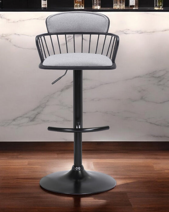 Light Gray and Black Fabric with Metal Swivel Low Back Adjustable Height Bar Chair