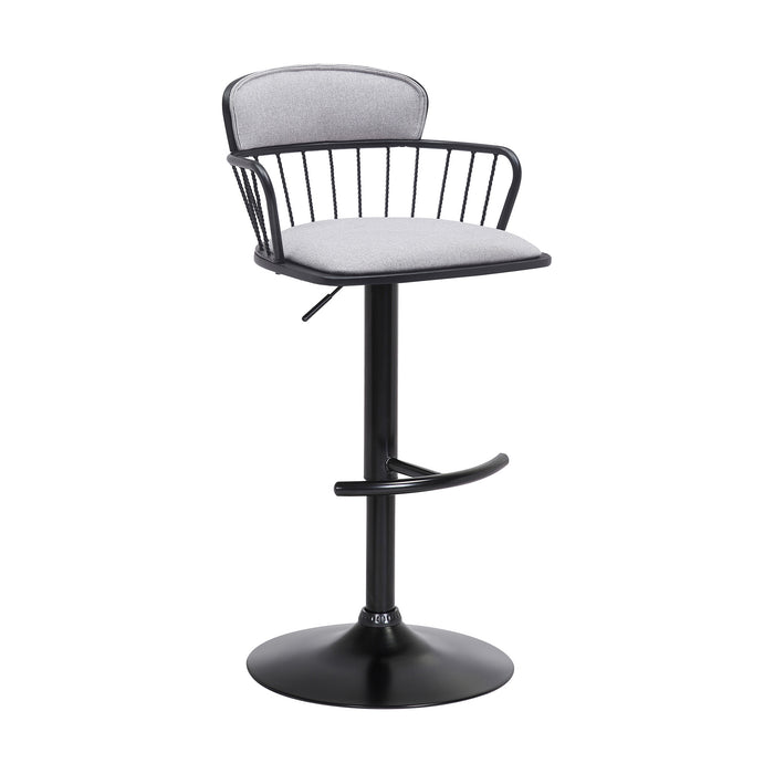 Light Gray and Black Fabric with Metal Swivel Low Back Adjustable Height Bar Chair