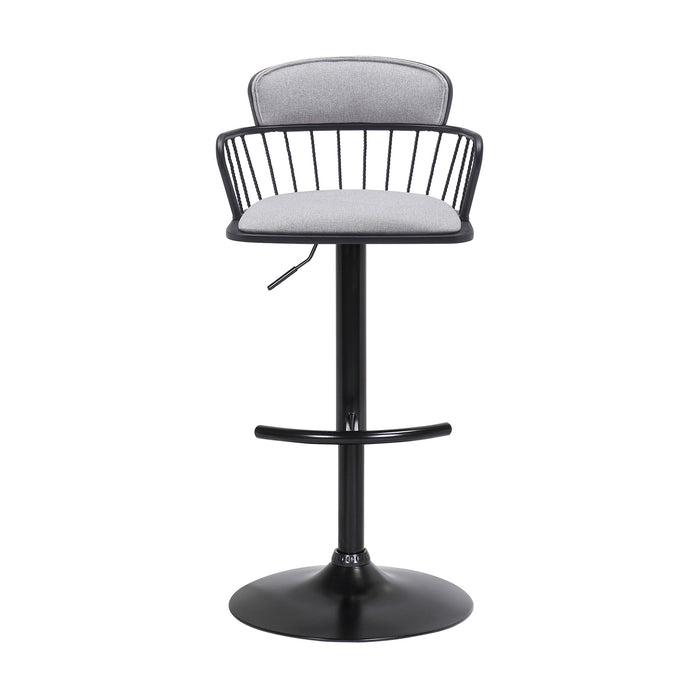 Light Gray and Black Fabric with Metal Swivel Low Back Adjustable Height Bar Chair