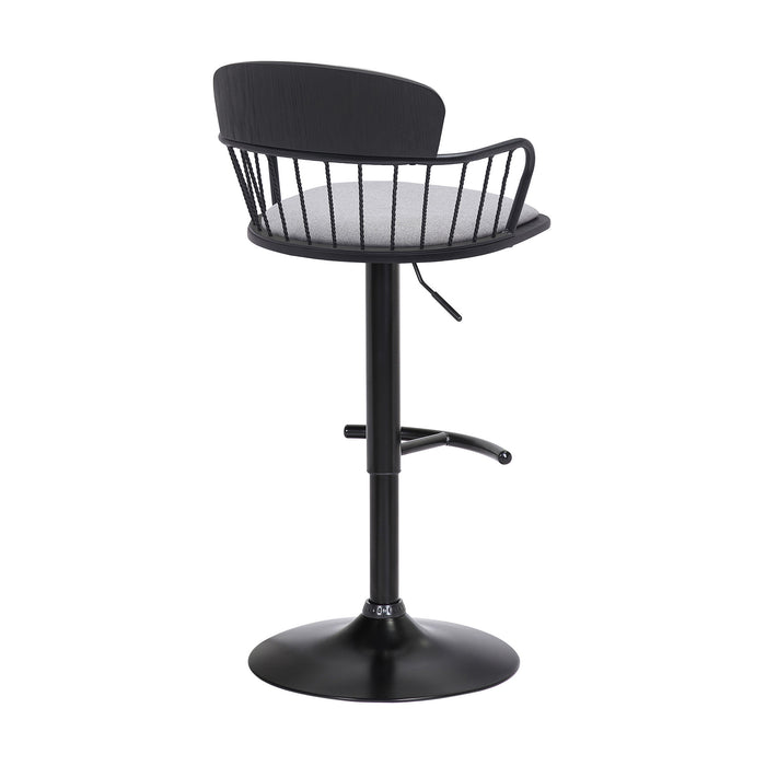 Light Gray and Black Fabric with Metal Swivel Low Back Adjustable Height Bar Chair