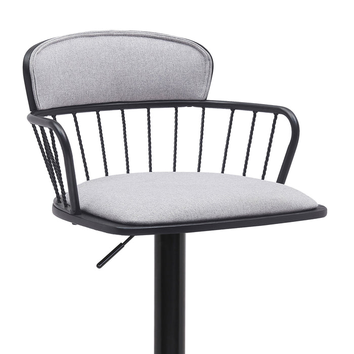 Light Gray and Black Fabric with Metal Swivel Low Back Adjustable Height Bar Chair