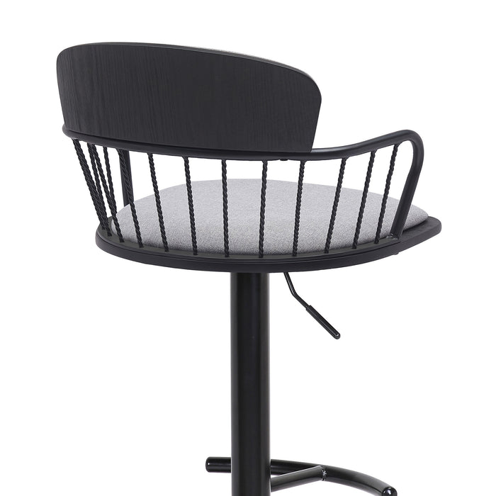 Light Gray and Black Fabric with Metal Swivel Low Back Adjustable Height Bar Chair