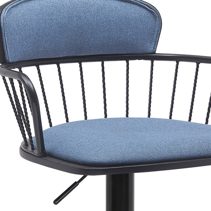 Blue and Black Fabric with Metal Swivel Low Back Adjustable Height Bar Chair