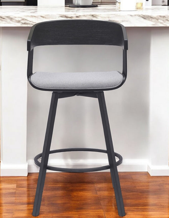 27" Light Gray and Black Fabric with Metal Swivel Counter Height Bar Chair