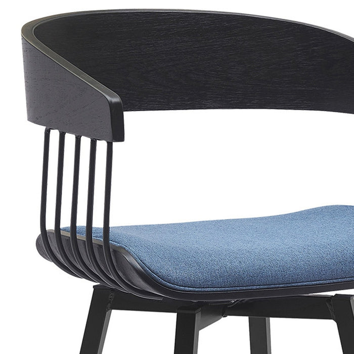 27" Blue and Black Fabric with Metal Swivel Counter Height Bar Chair