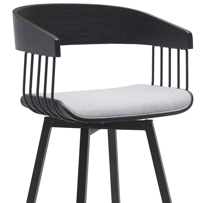 31" Light Gray and Black Fabric with Metal Swivel Bar Height Bar Chair