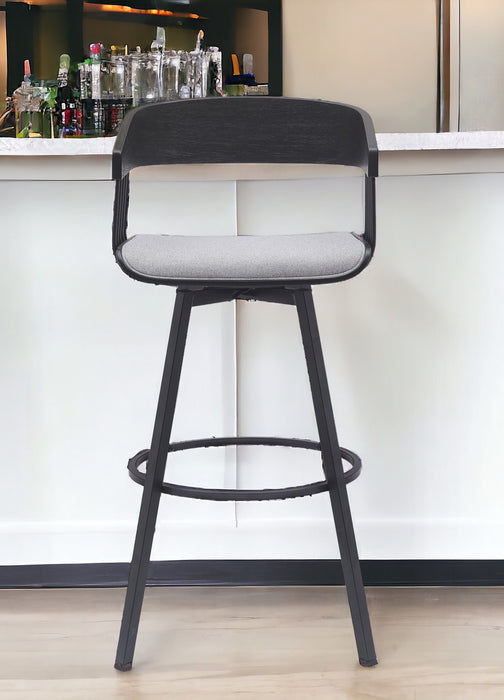 31" Light Gray and Black Fabric with Metal Swivel Bar Height Bar Chair